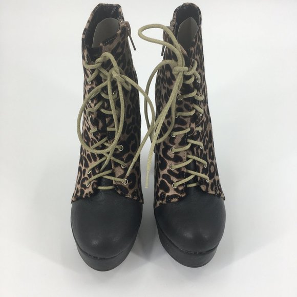 C Label Artie Leopard LaceUp High Heel Ankle Boots - Picture 5 of 7